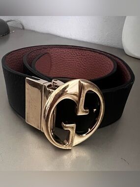 Gucci Black  pink leather belt reversible 1973  small size